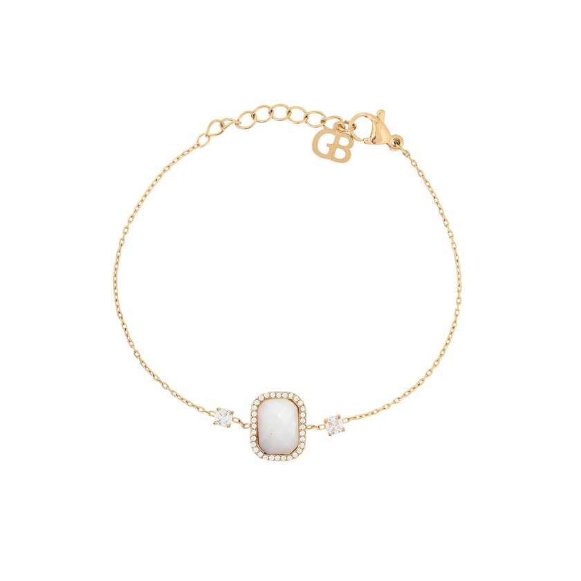 Pulseira em aço retângulo pedra natural GB