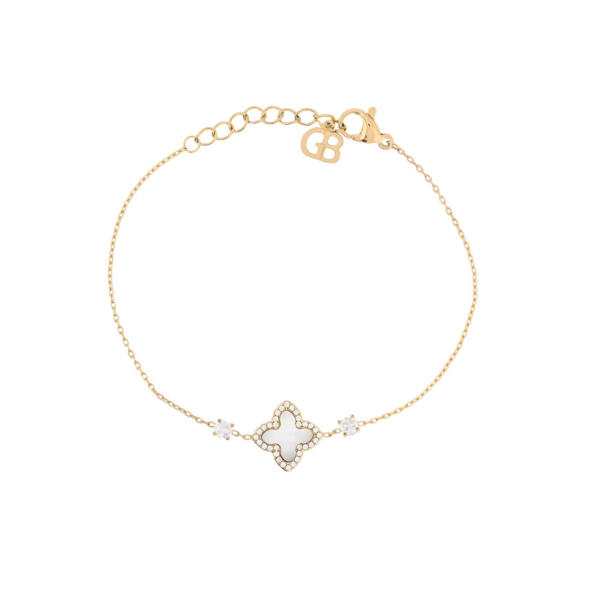 Pulseira em aço trevo pedra natural GB