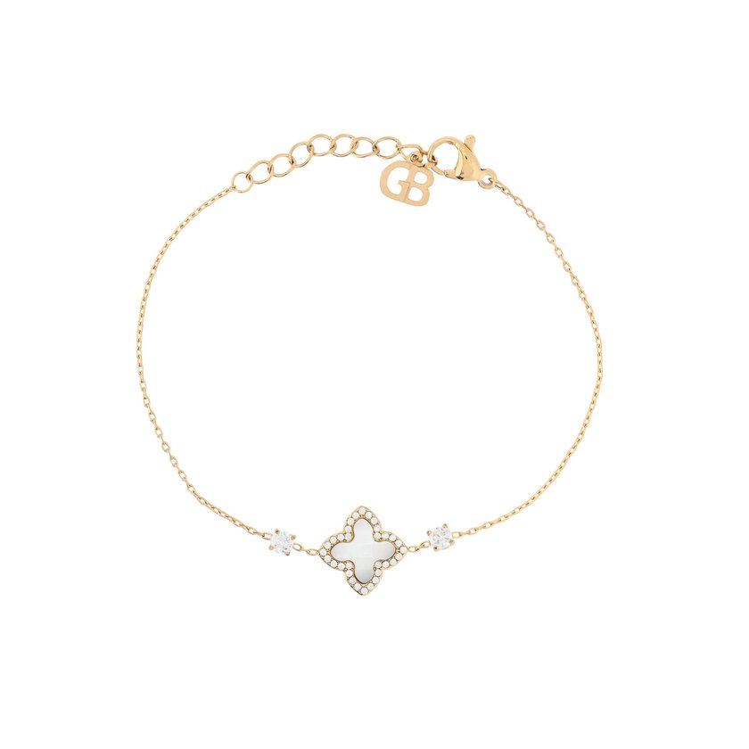 Pulseira em aço trevo pedra natural GB