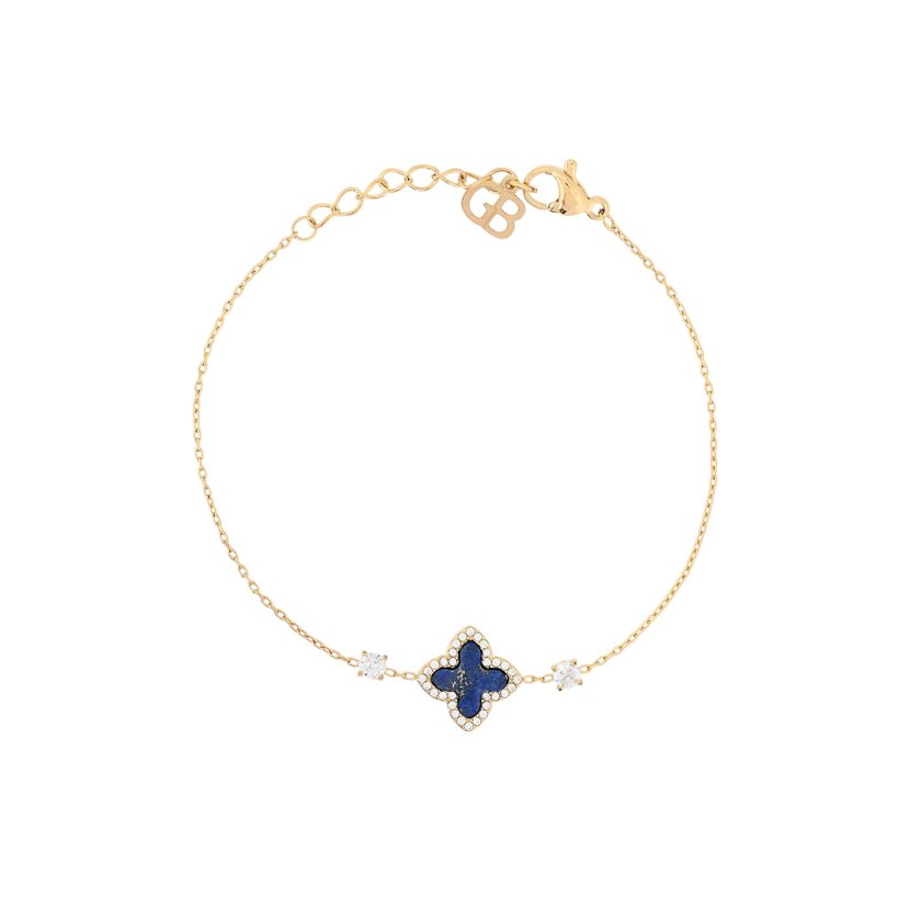 Pulseira em aço trevo pedra natural GB