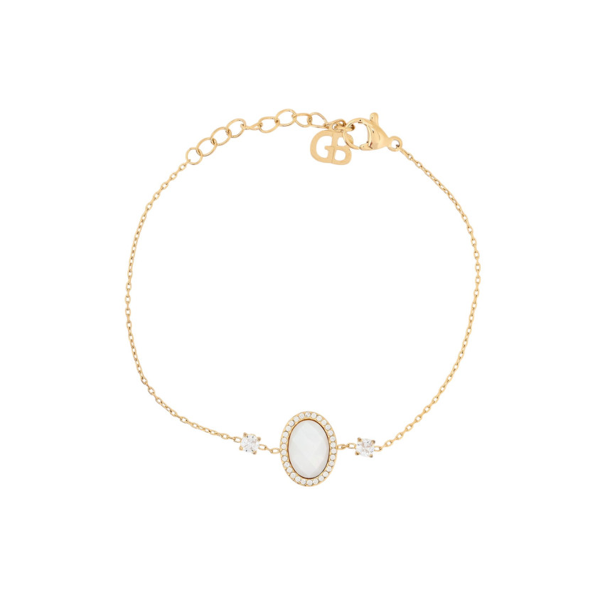 Pulseira em aço oval pedra natural GB