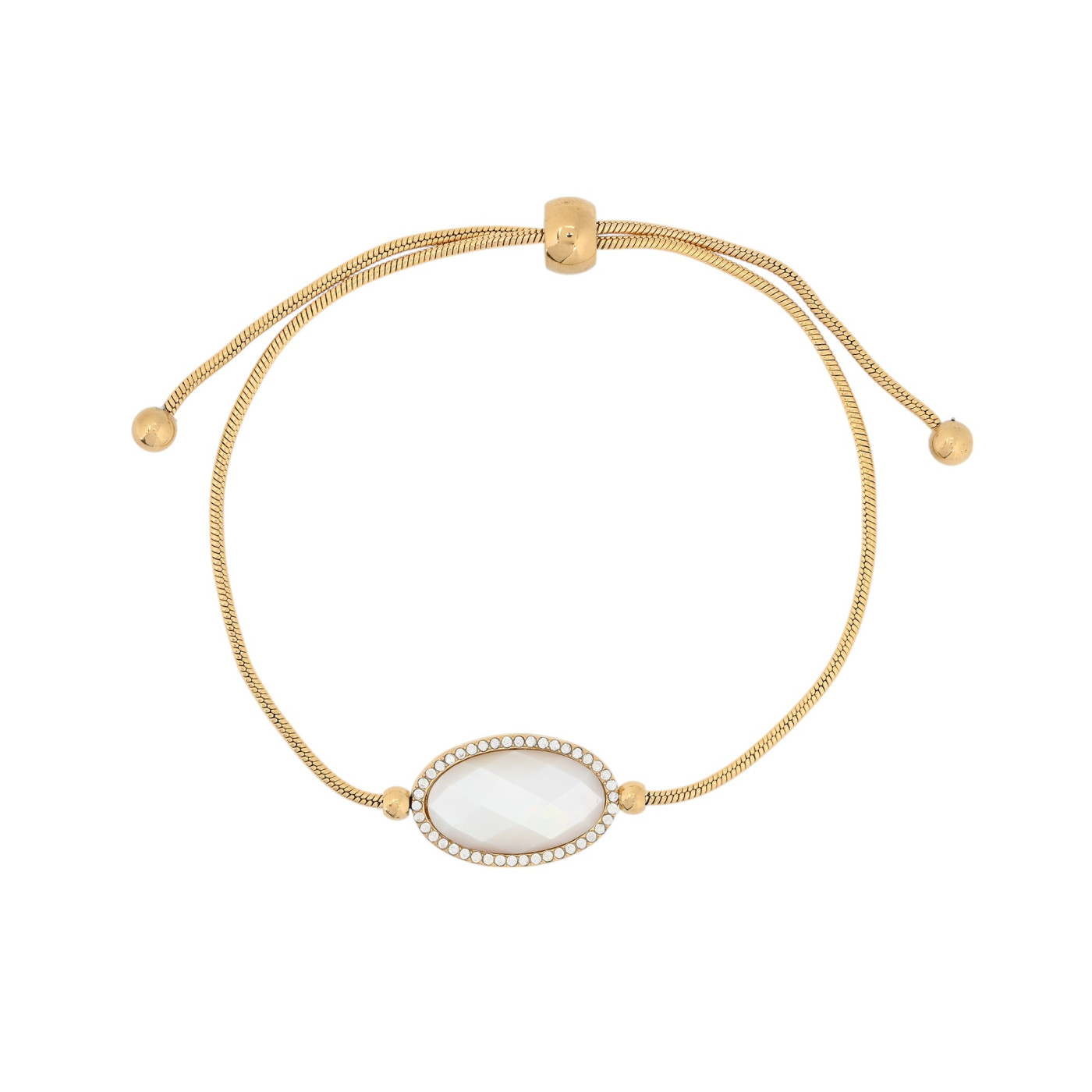 Pulseira ajustável em aço oval pedra natural GB