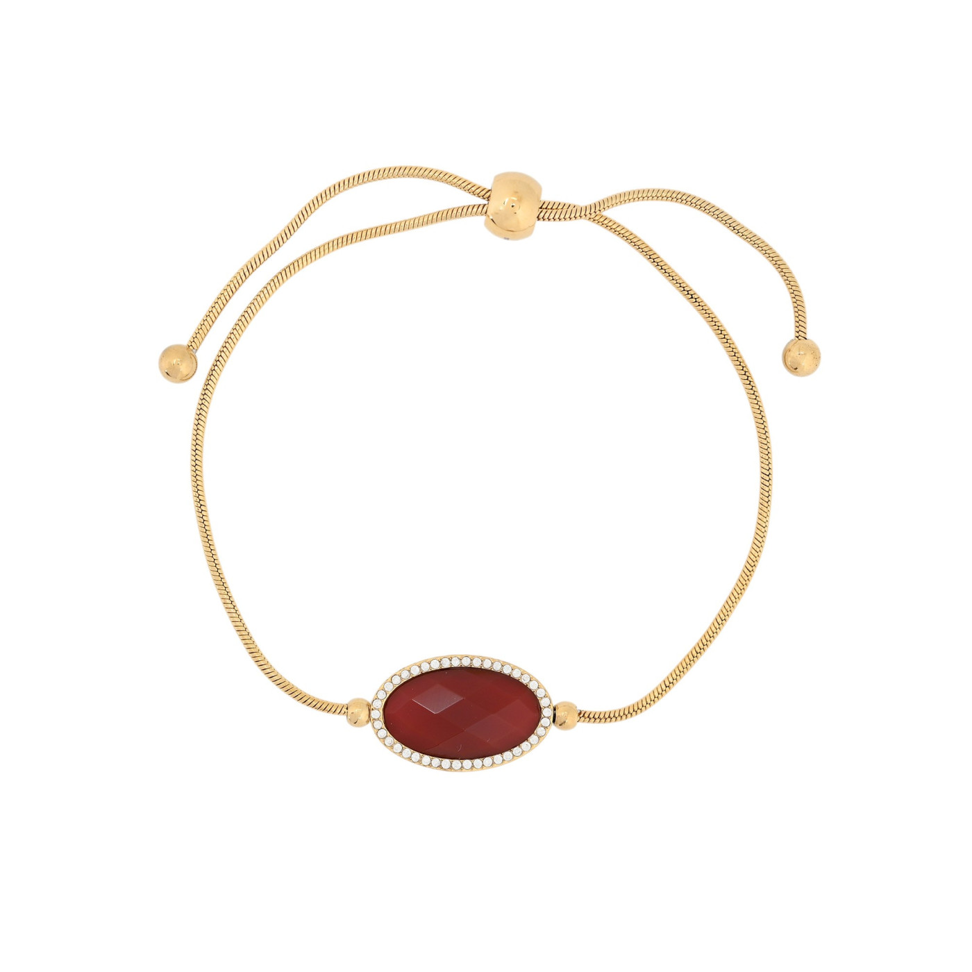 Pulseira ajustável em aço oval pedra natural GB
