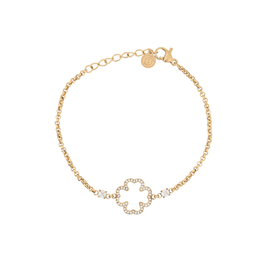 Bracelet stainless steel zirconies clover and brilliants GB