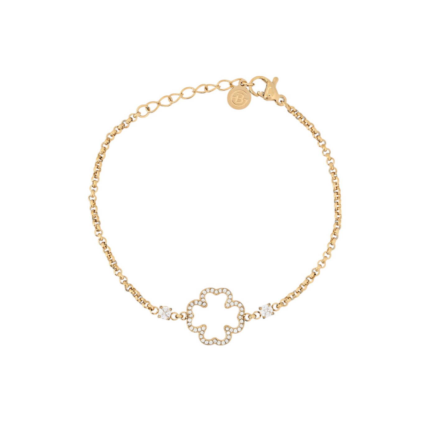 Pulseira zircônias trevo e brilhantes aço GB