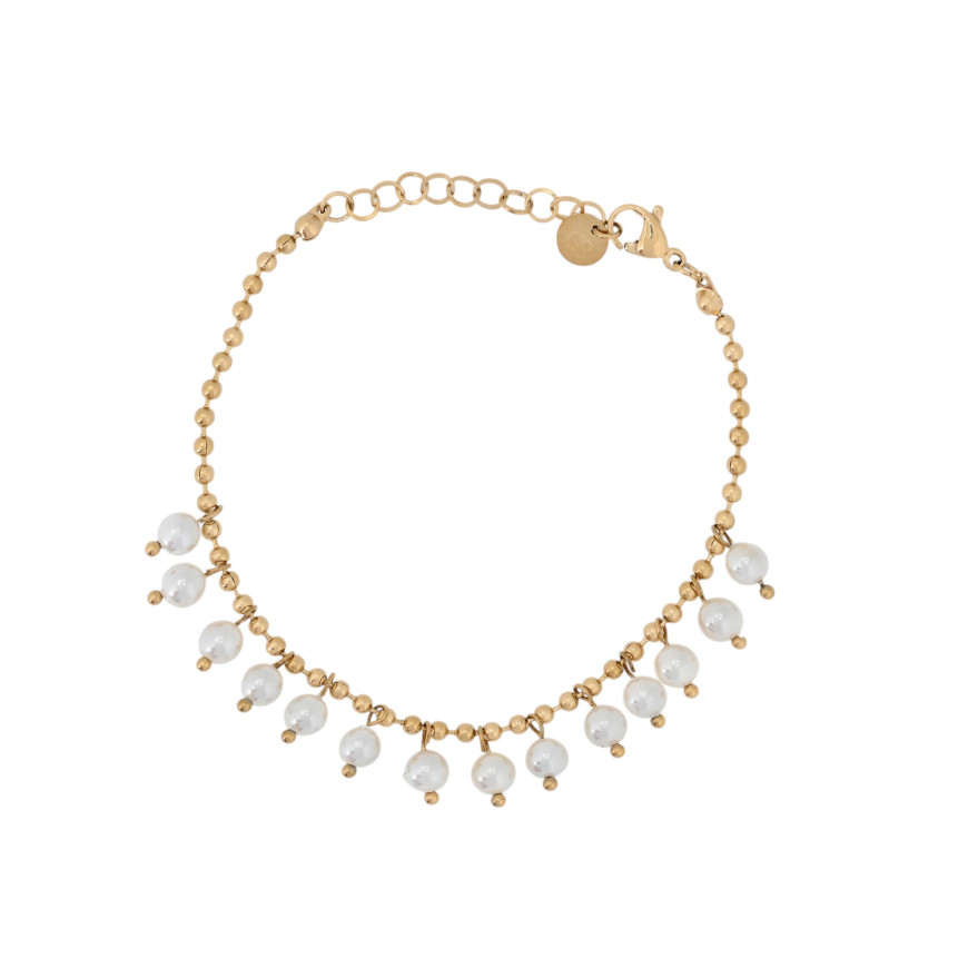 Pulseira em aço com pendentes pérolas GB
