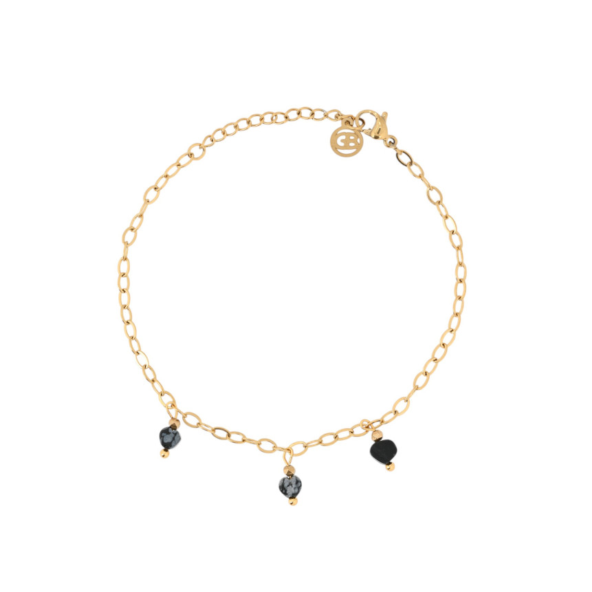 Black oval stones steel set bracelet GB
