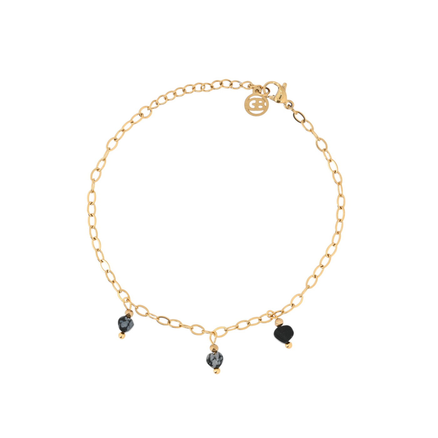 Black oval stones steel set bracelet GB