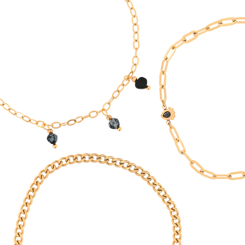 Black oval stones steel set bracelet GB