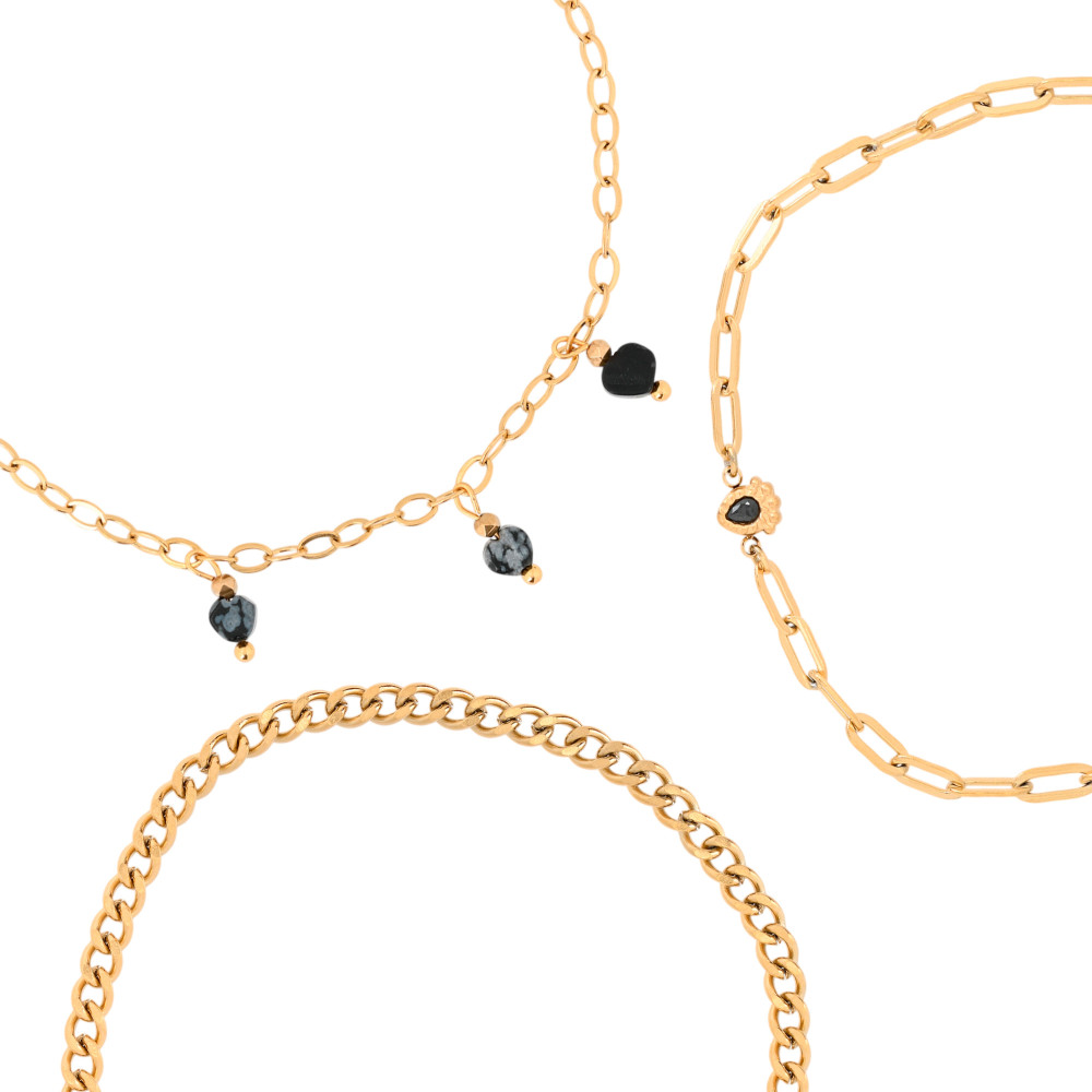 Black oval stones steel set bracelet GB