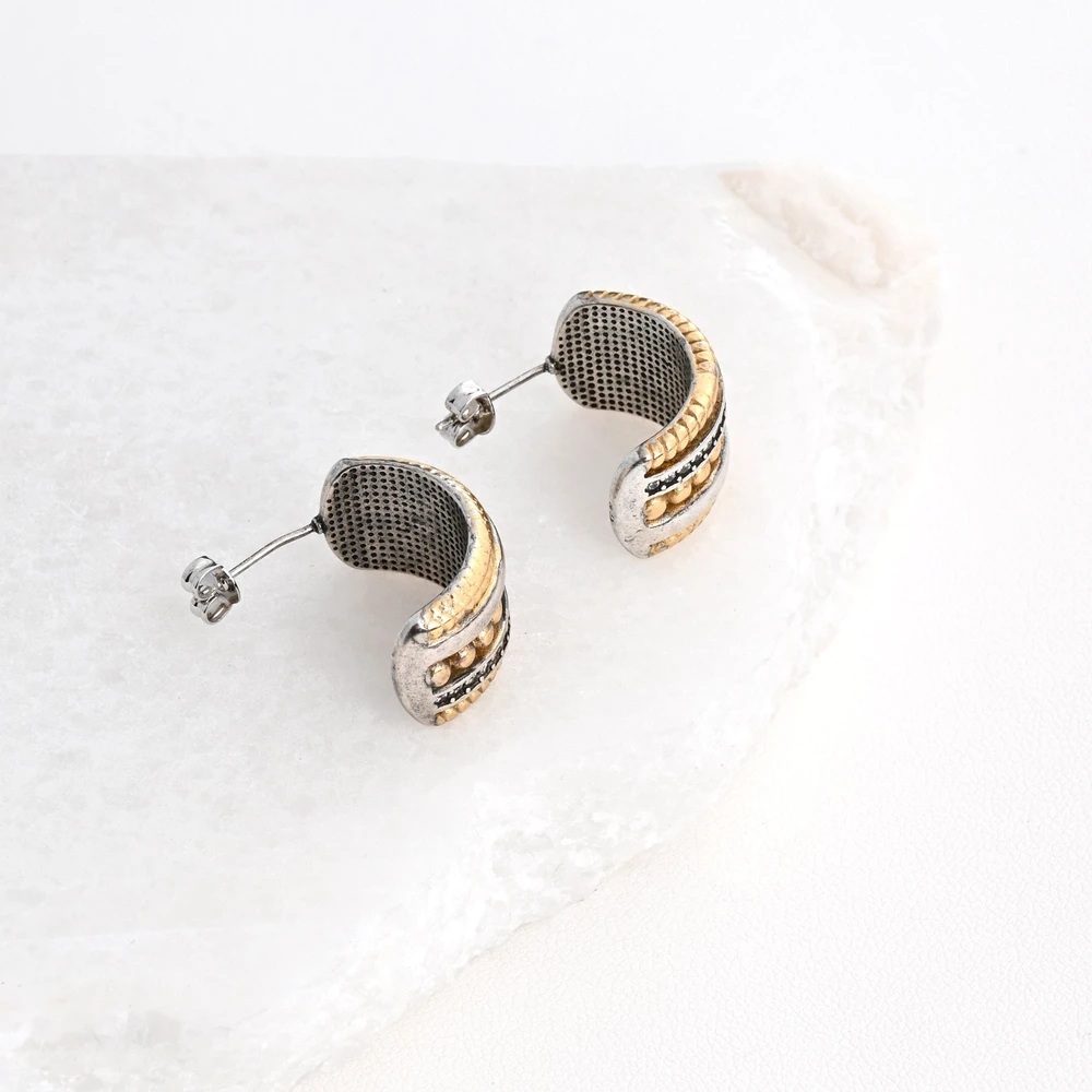 Boucles d’oreilles en acier bicolore avec zirconias