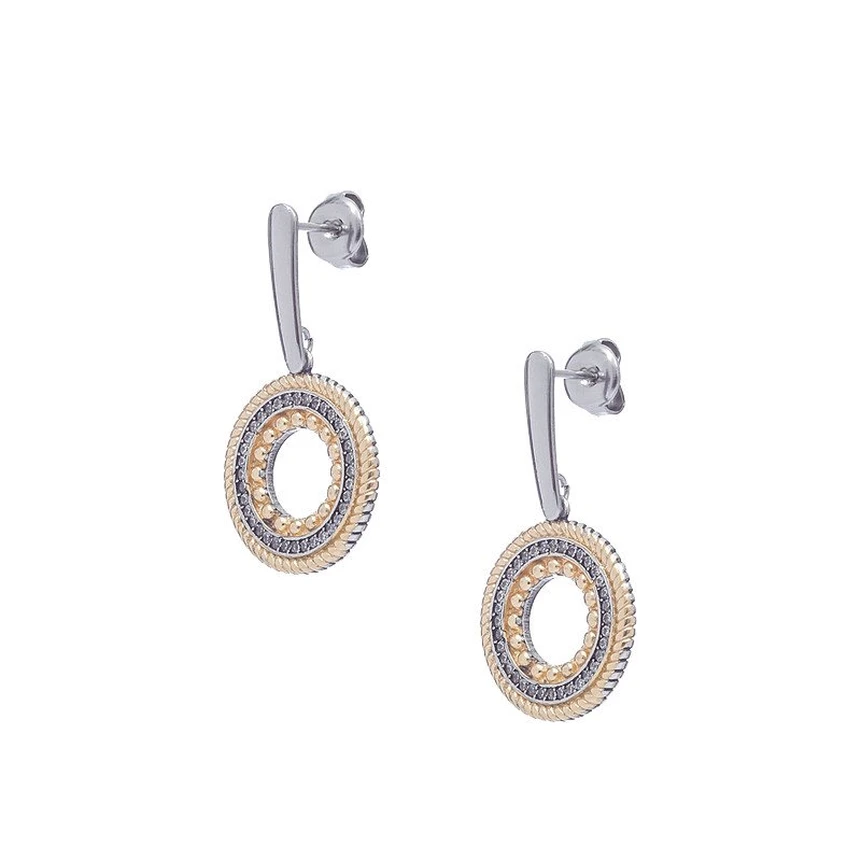 Pendientes de acero bicolor con circonitas