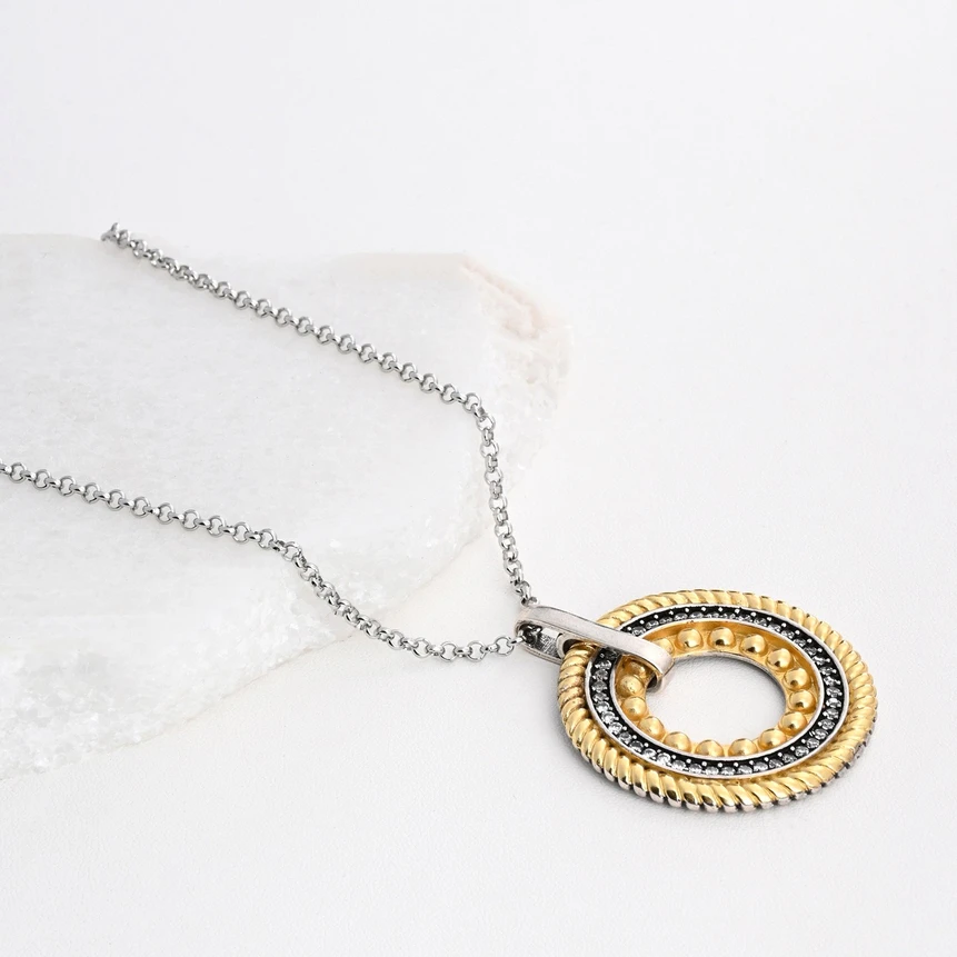Collar de acero bicolor con circonitas