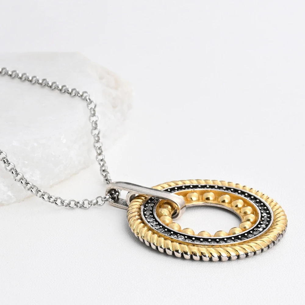 Bicolor Stainless Steel Necklace with Zirconia