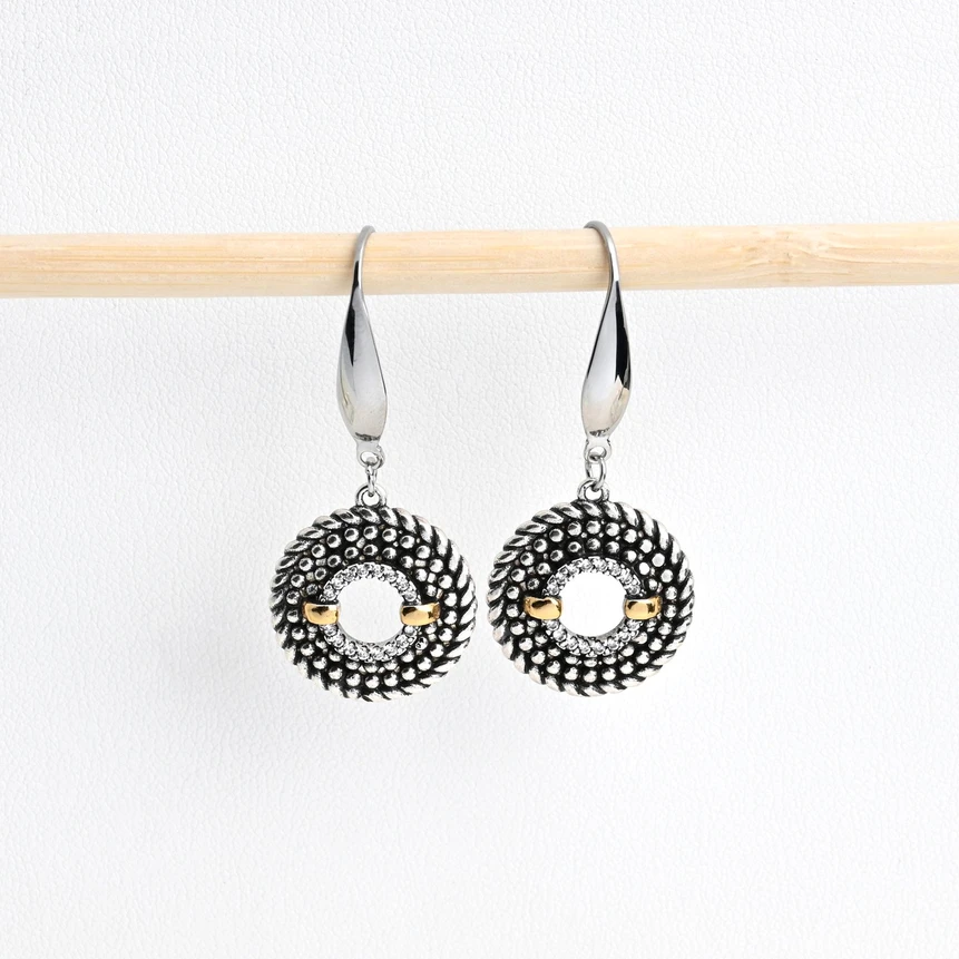 Pendientes de acero bicolor con circonitas