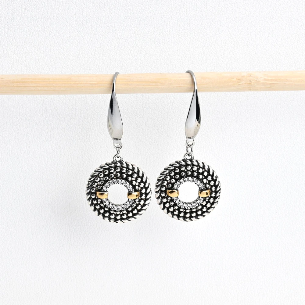 Pendientes de acero bicolor con circonitas