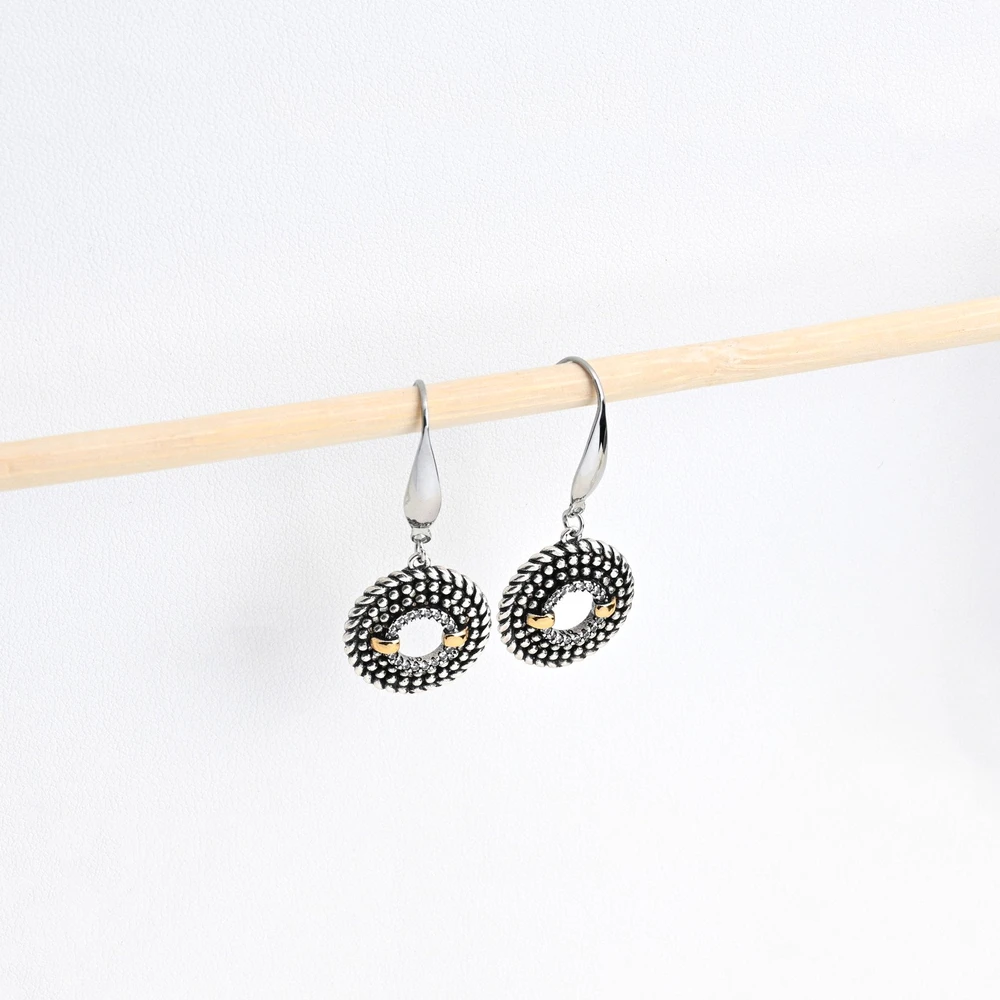 Pendientes de acero bicolor con circonitas