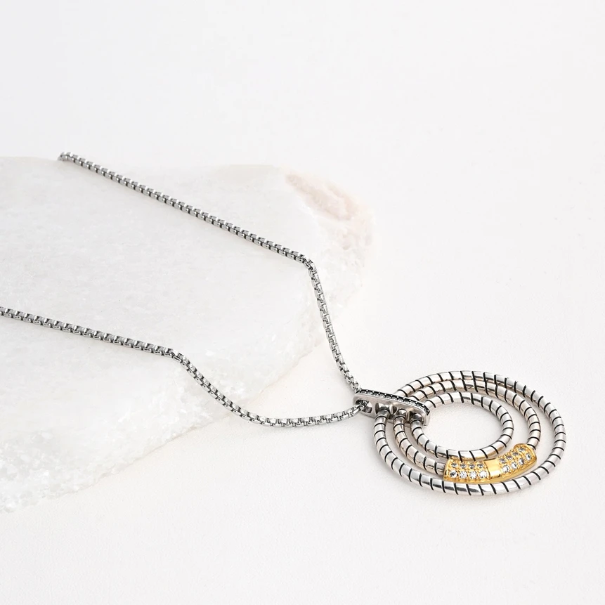 Bicolor Stainless Steel Necklace with Zirconia