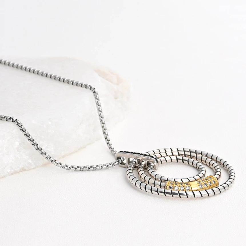 Bicolor Stainless Steel Necklace with Zirconia