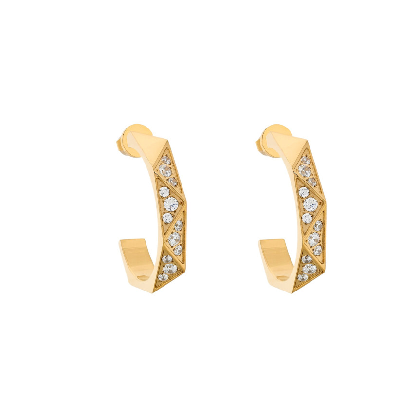 Glamour Stainless Steel Hoop Earrings with Zirconia