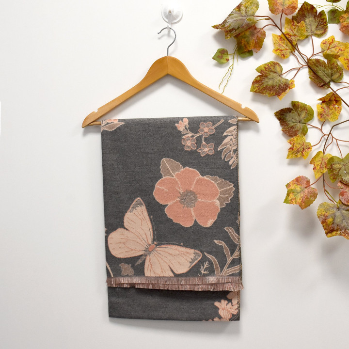 Scarf with floral and butterfly print GB