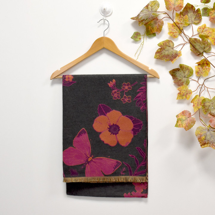 Scarf with floral and butterfly print GB