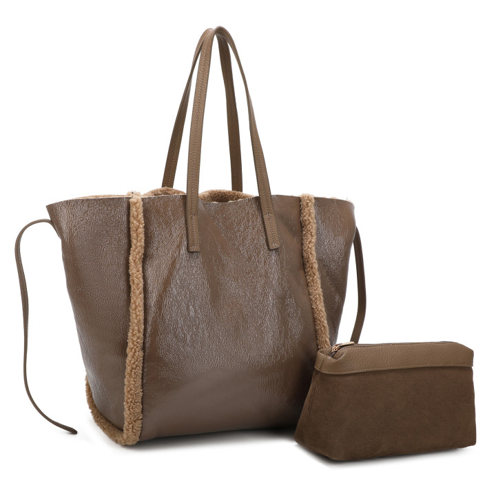 Borsa Shopper con brillante e pelliccia