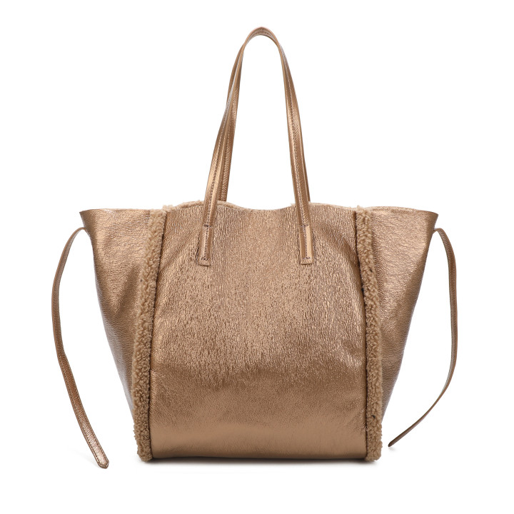 Shiny Shopper Bag with Fur