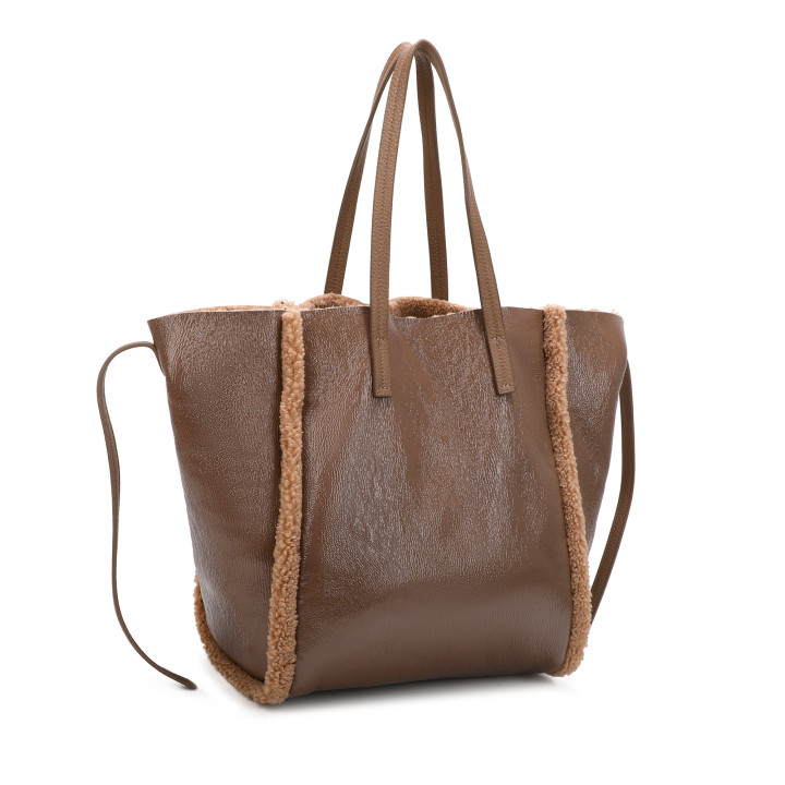 Shiny Shopper Bag with Fur