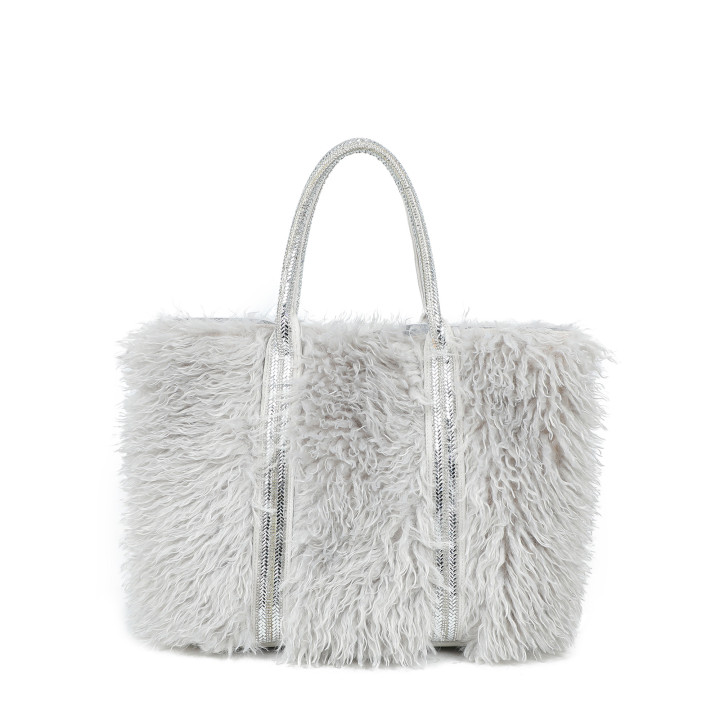 Borsa shopper con pelliccia e brillantini