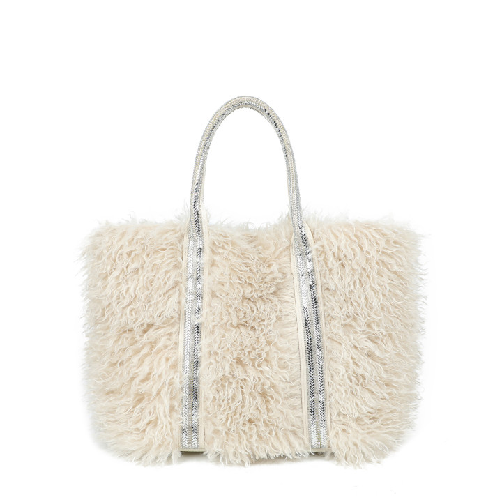 Borsa shopper con pelliccia e brillantini