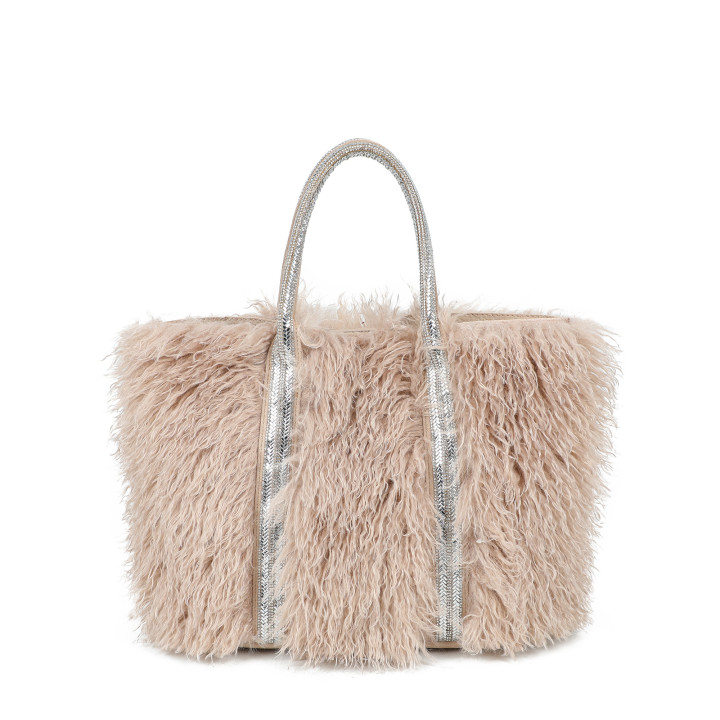Borsa shopper con pelliccia e brillantini