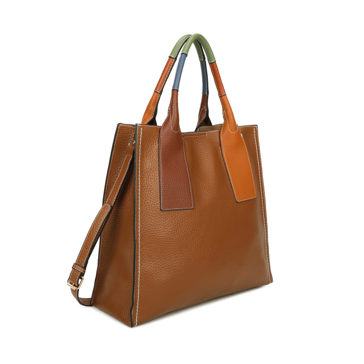 Shopper bag with multicolor handle