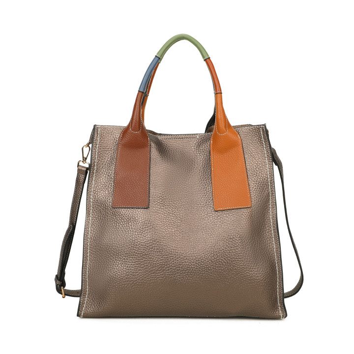 Shopper bag with multicolor handle