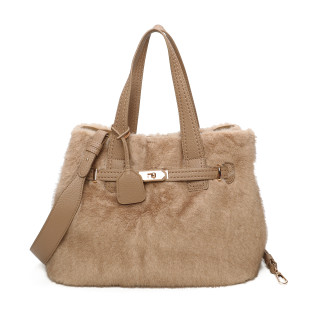Borsa shopper in pelliccia con fibbia