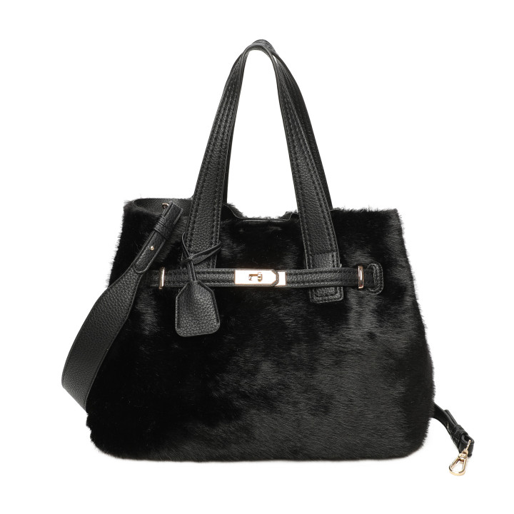 Shopper bag with fur and buckle