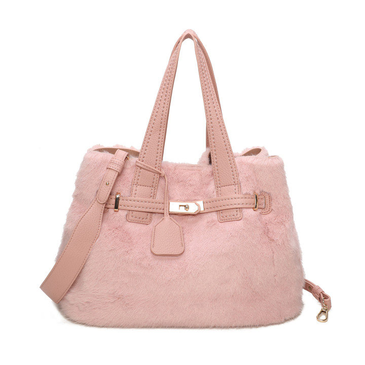 Shopper bag with fur and buckle