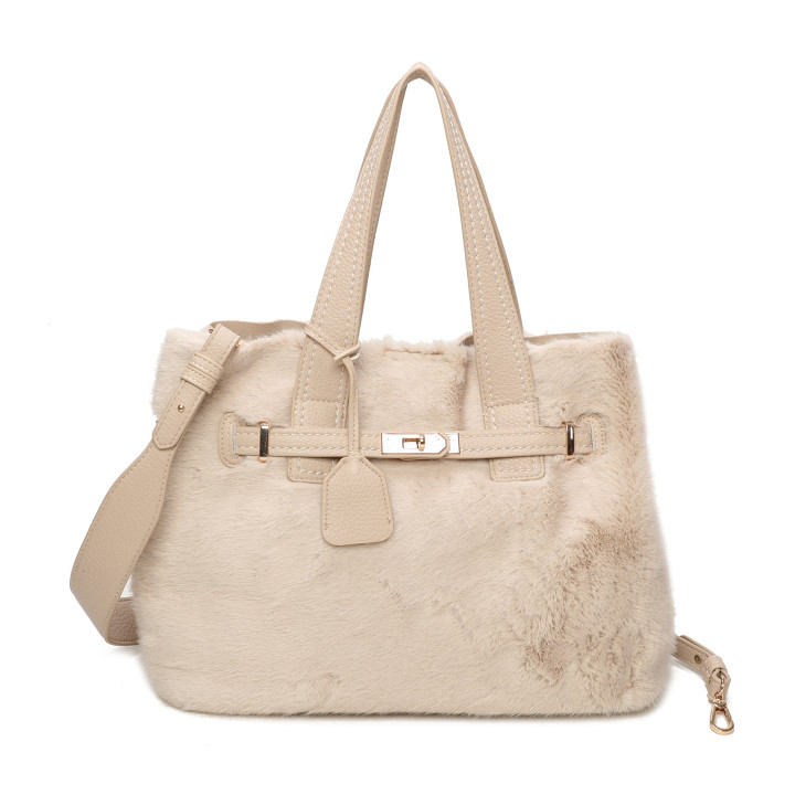 Borsa shopper in pelliccia con fibbia