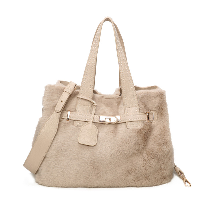 Shopper bag with fur and buckle