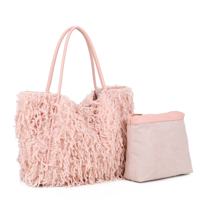 Shopper bag with fur and long handle