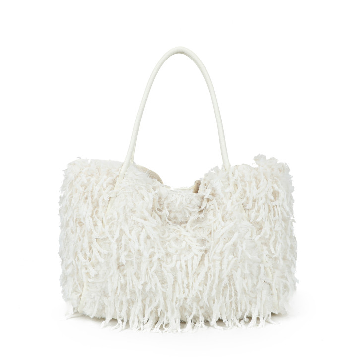 Borsa shopper in pelliccia con manico lungo