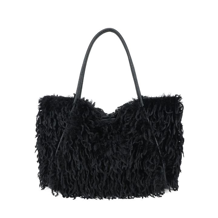 Borsa shopper in pelliccia con manico lungo