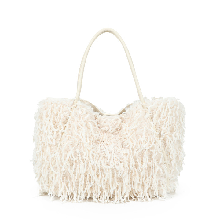 Shopper bag with fur and long handle