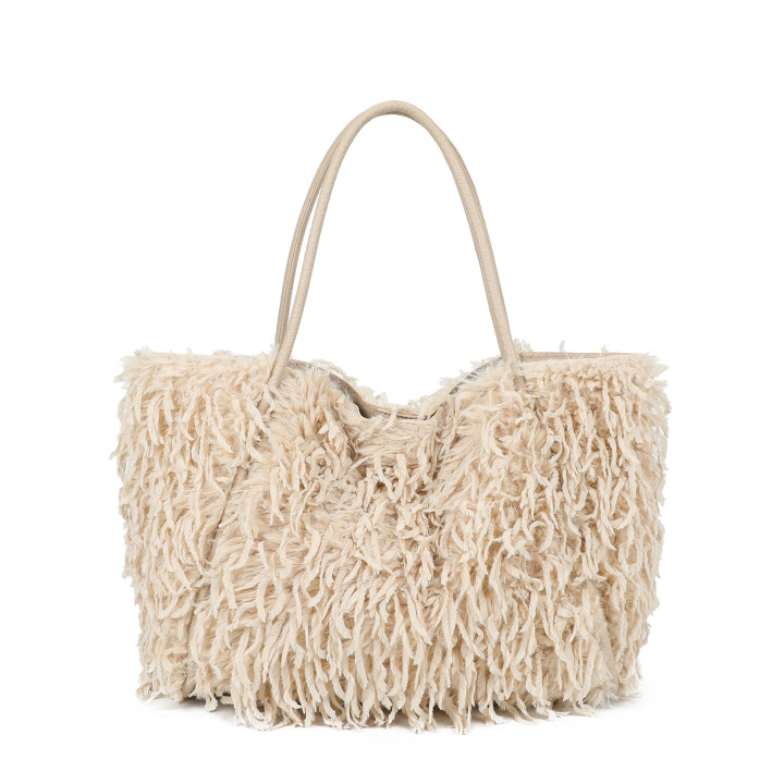 Borsa shopper in pelliccia con manico lungo