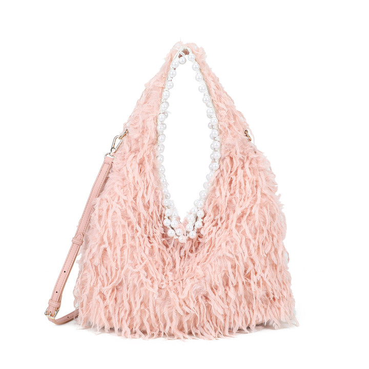 Shopper bag with fur and pearls