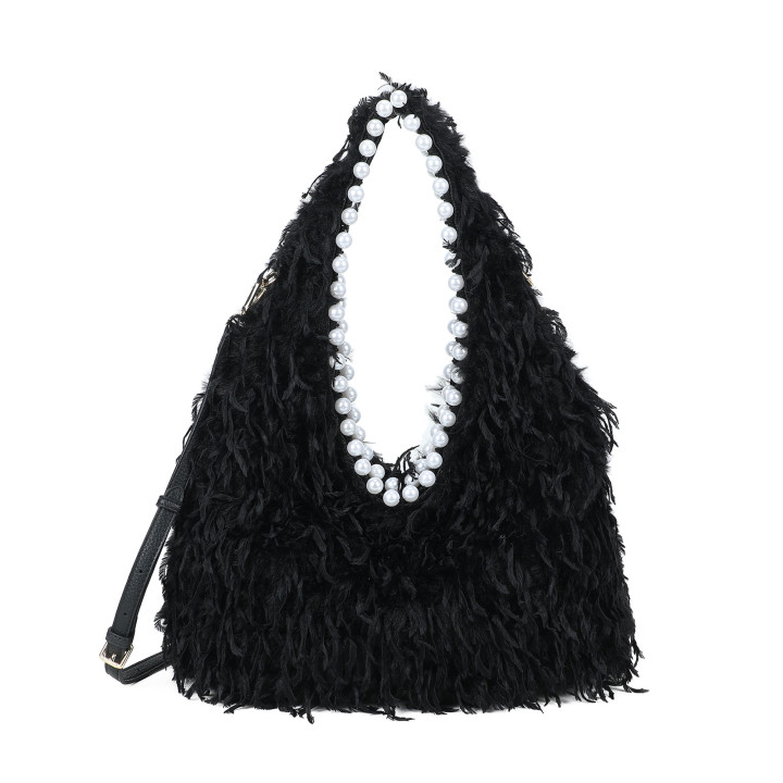 Sac shopper en fourrure et perles