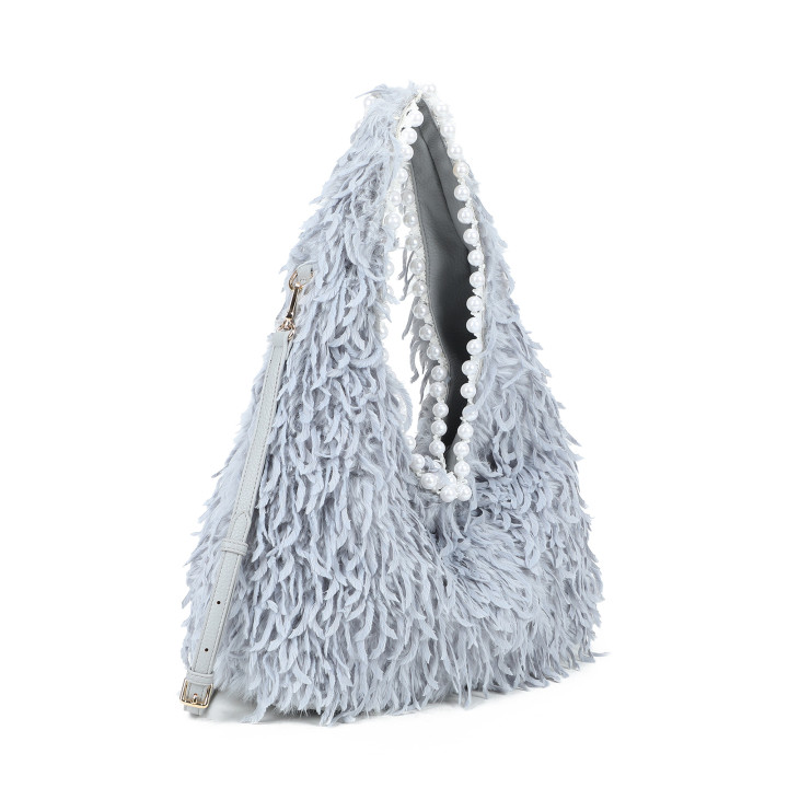 Borsa shopper in pelliccia con perle