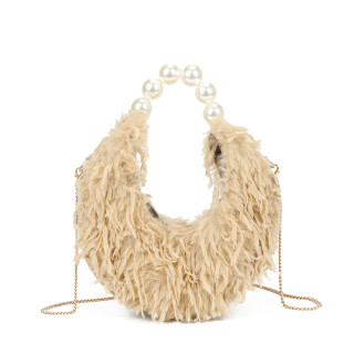 Shopper bag with fur and pearls