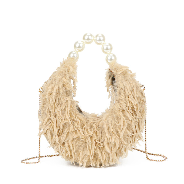 Shopper bag with fur and pearls