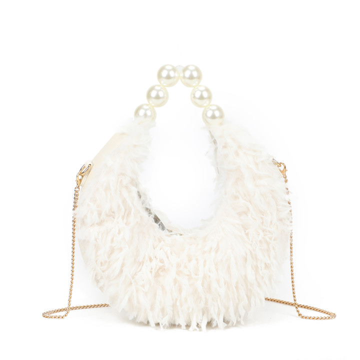 Shopper bag with fur and pearls